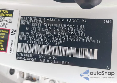 2009 Toyota Venza Base V6 from USA, damaged, VIN 4T3BK11A19U007550